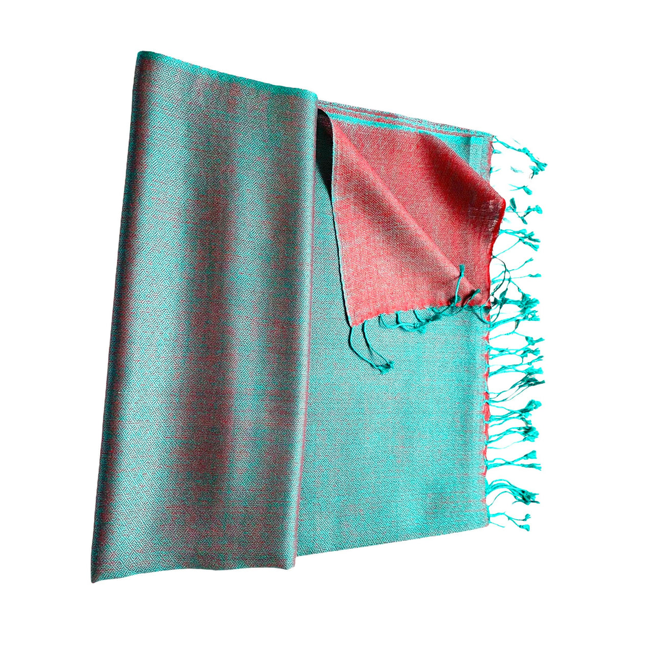 Red TealPashmina Scarf Reversible Silk Wool Shawl Wrap Stole