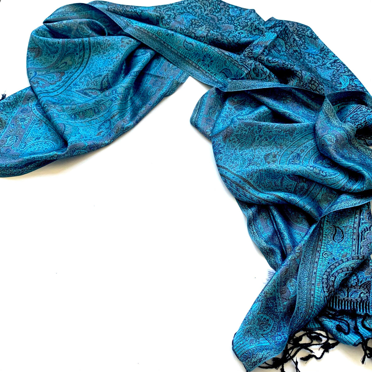 Gorgeous  Black Teal Silk Scarf Multicoloured Soft Silk Scarf Wrap Neck Scarf