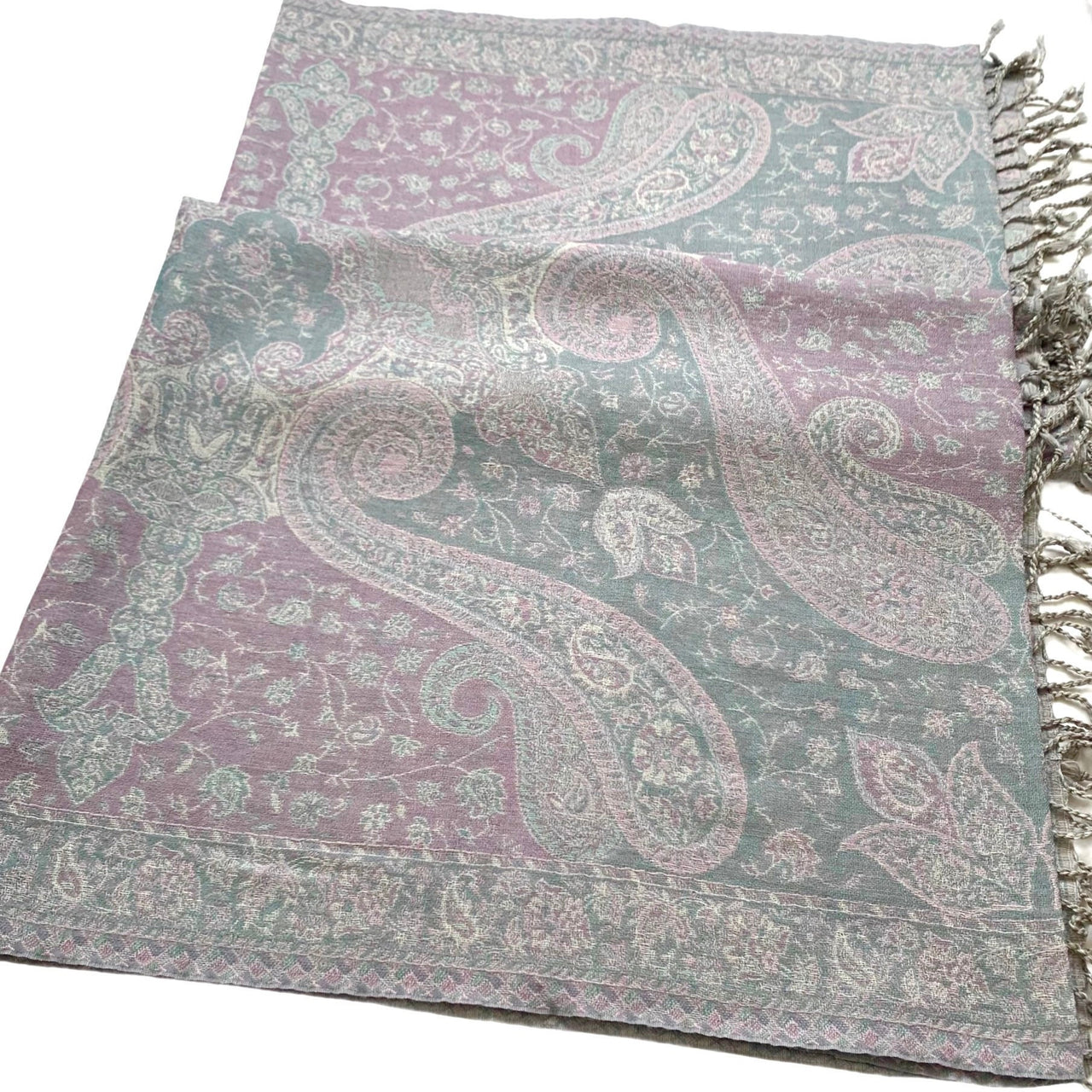 Pale blue  and Purple Multicoloured Reversible Wool Pashmina Shawl/wrap/Blanket/