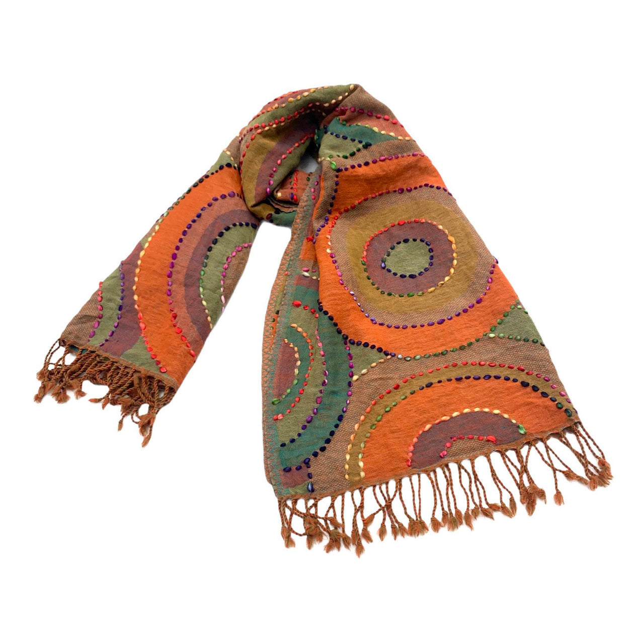 Gorgeous Scarf Boiled Wool Shawl Hand Embroidered Wrap Multicoloured Stole 28x80 Inches