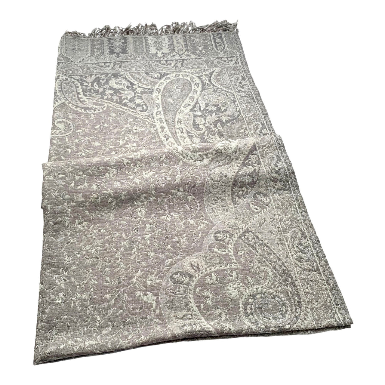 Grey Cream Floral Wool Paisley Woven Throw Shawl Pashmina Blanket women’s Wrap