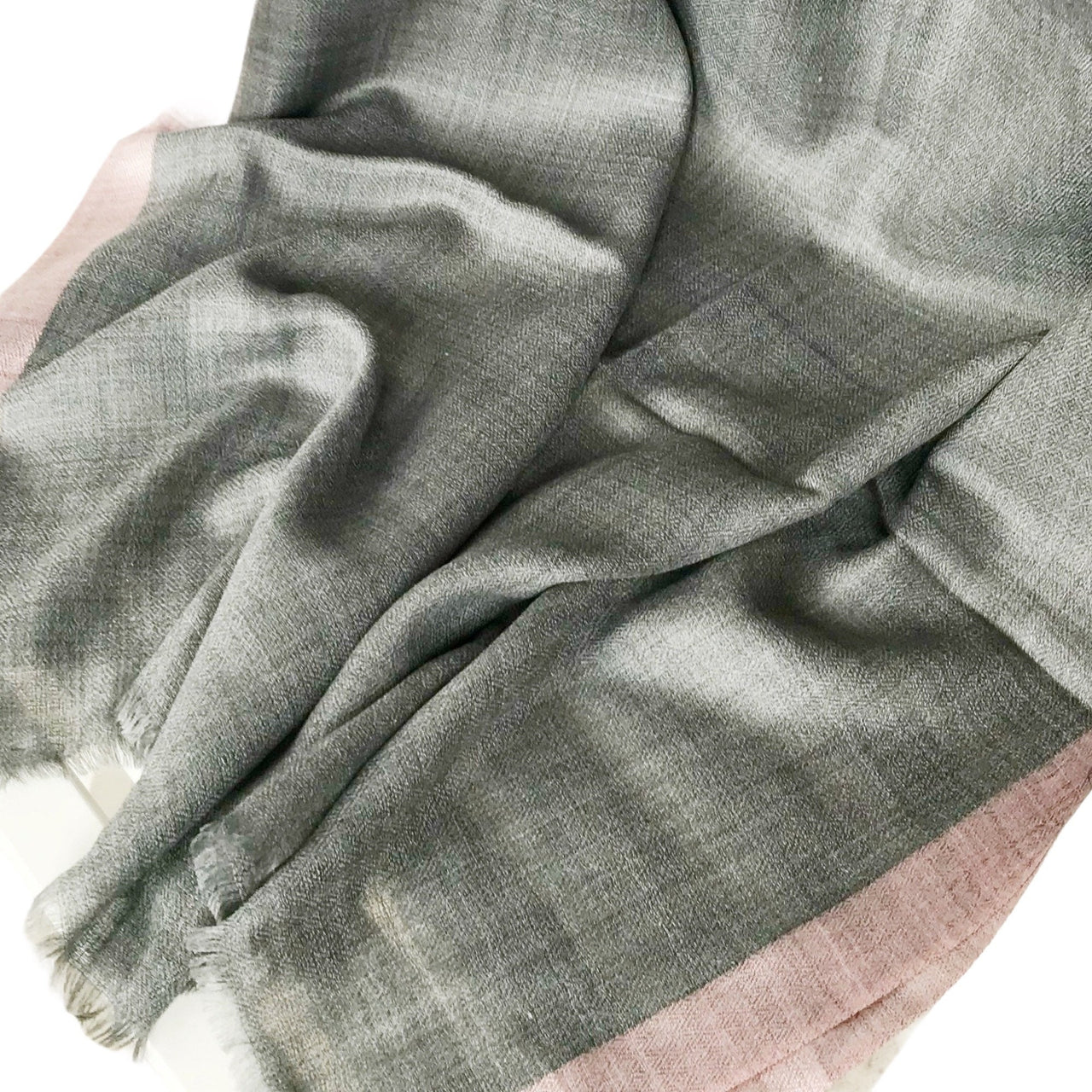 Grey and Pink Cashmere and Silk Minimal Scarf Shawl Wrap Stole