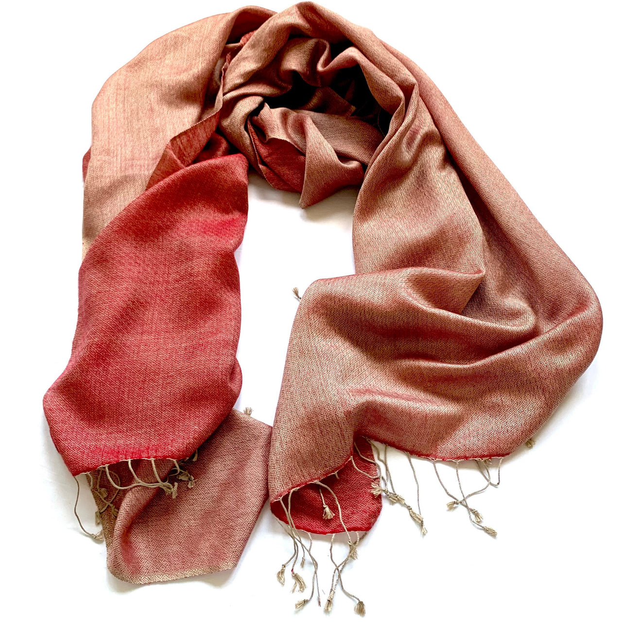 Beige and Red  Silk wool Pashmina Scarf/Stole/Wrap/Shawl