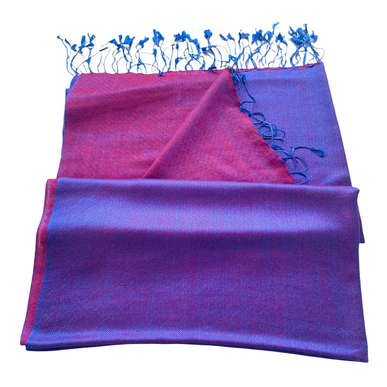 Blue Red Turquoise Reversible Silk Wool Pashmina Scarf/Shawl/Wrap/Stole