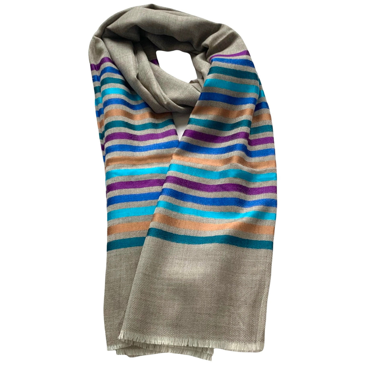 Stunning Silk Cashmere Striped Reversible Unisex Scarf Shawl Wrap Stole 28x80”inches