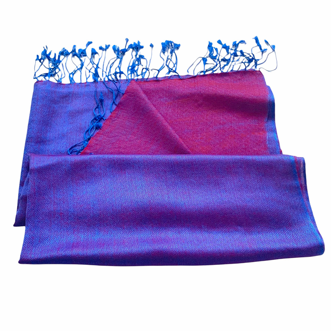 Blue Brown Silk Wool Pashmina Reversible Scarf Shawl Wrap Stole