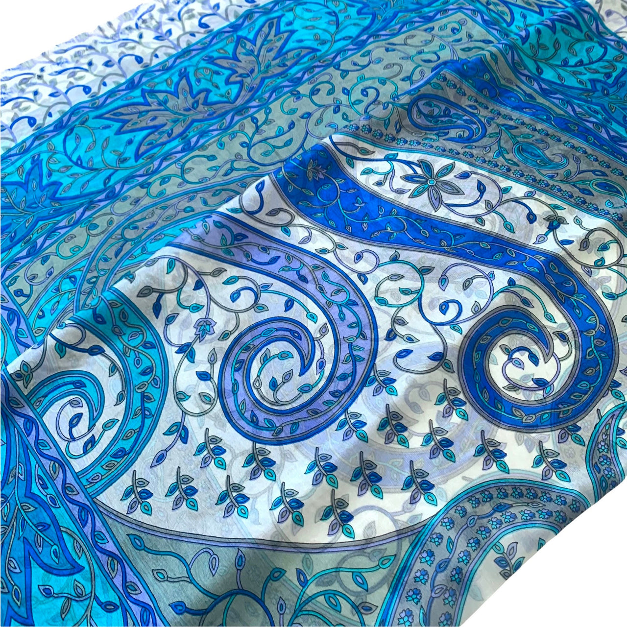 Gorgeous Blue Cream Silk Paisley Scarf  Shawl Stole Pashmina Women’s Wrap Neck scarf