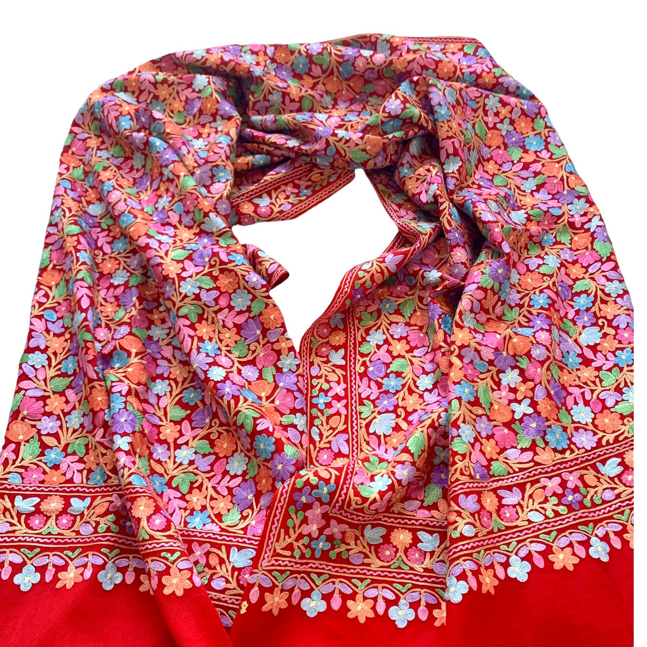 Stunning Red Floral Embroidered Scarf Shawl wrap Stole