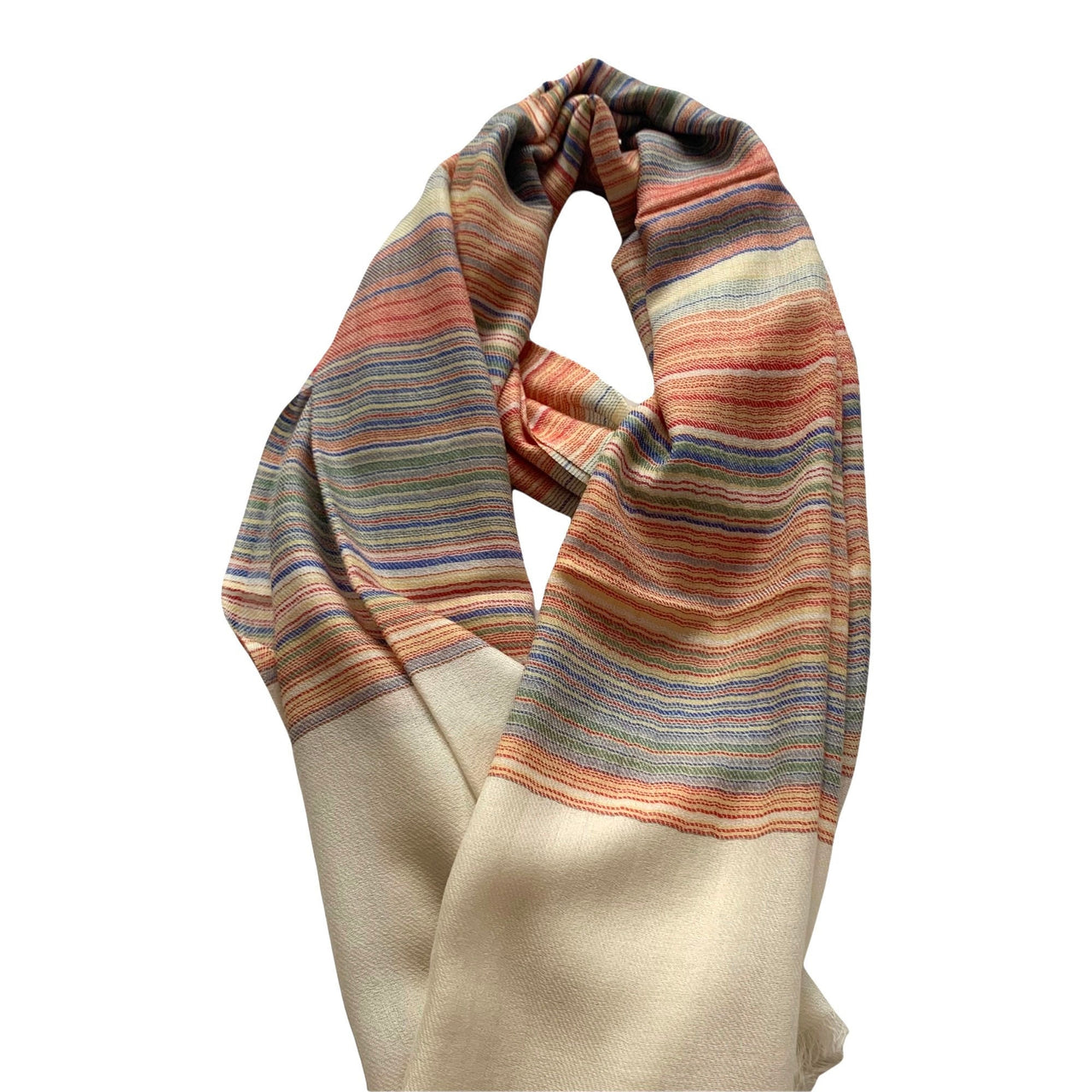 Beige Multi-Colored Cashmere  Striped Unisex Shawl/Scarf/Wrap/