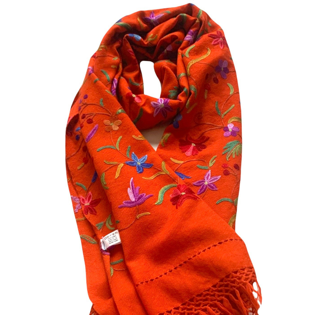 Wool Pashmina Scarf Orange Shawl Hand Embroidered Wrap Stole