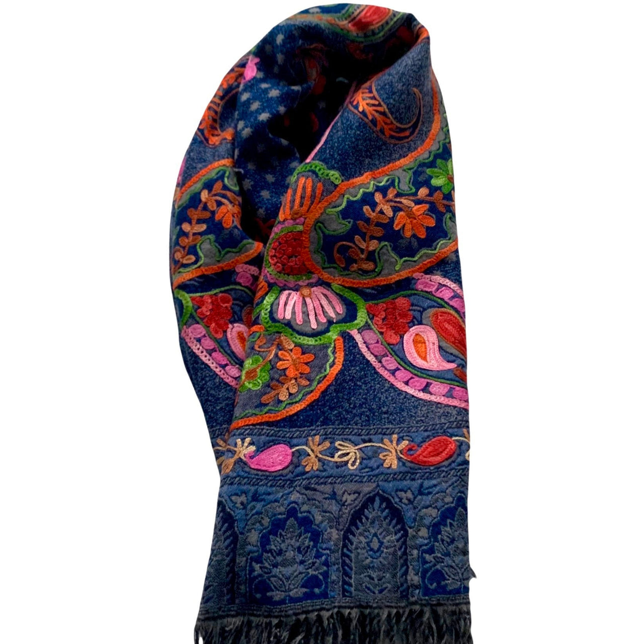 Navy Denim Paisley Embroidered Thick wool Shawl/Scarf/Wrap/Stole