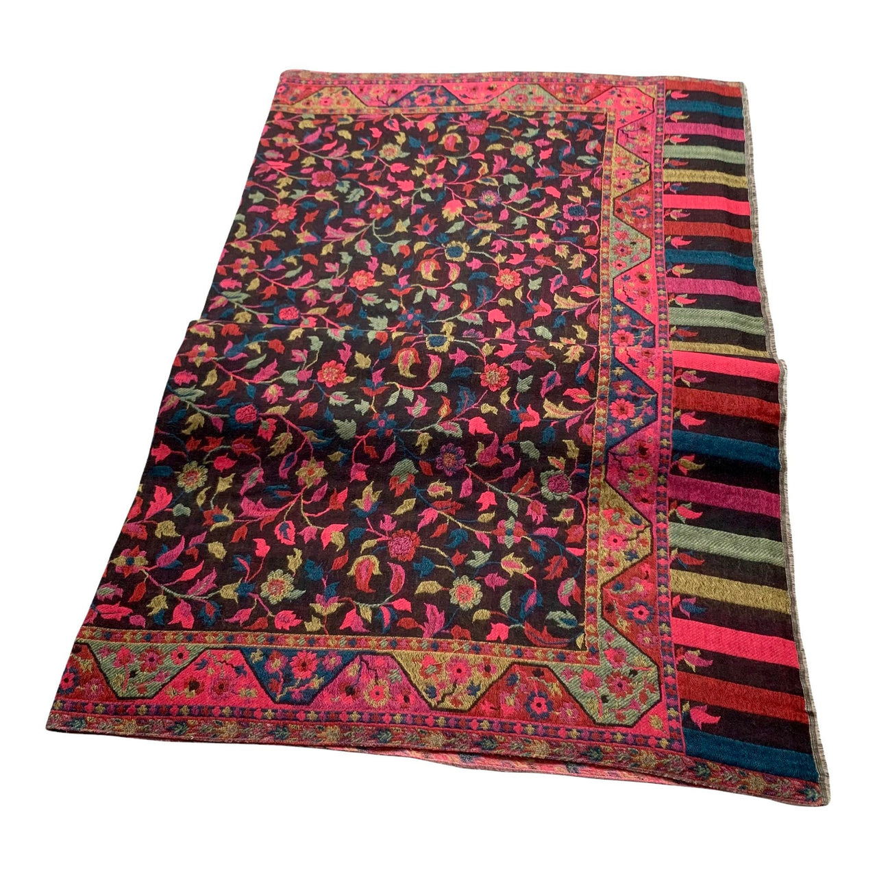 Gorgeous Black  Multicoloured Reversible Wool pashmina Kani Floral Paisley Shawl Scarf Wrap