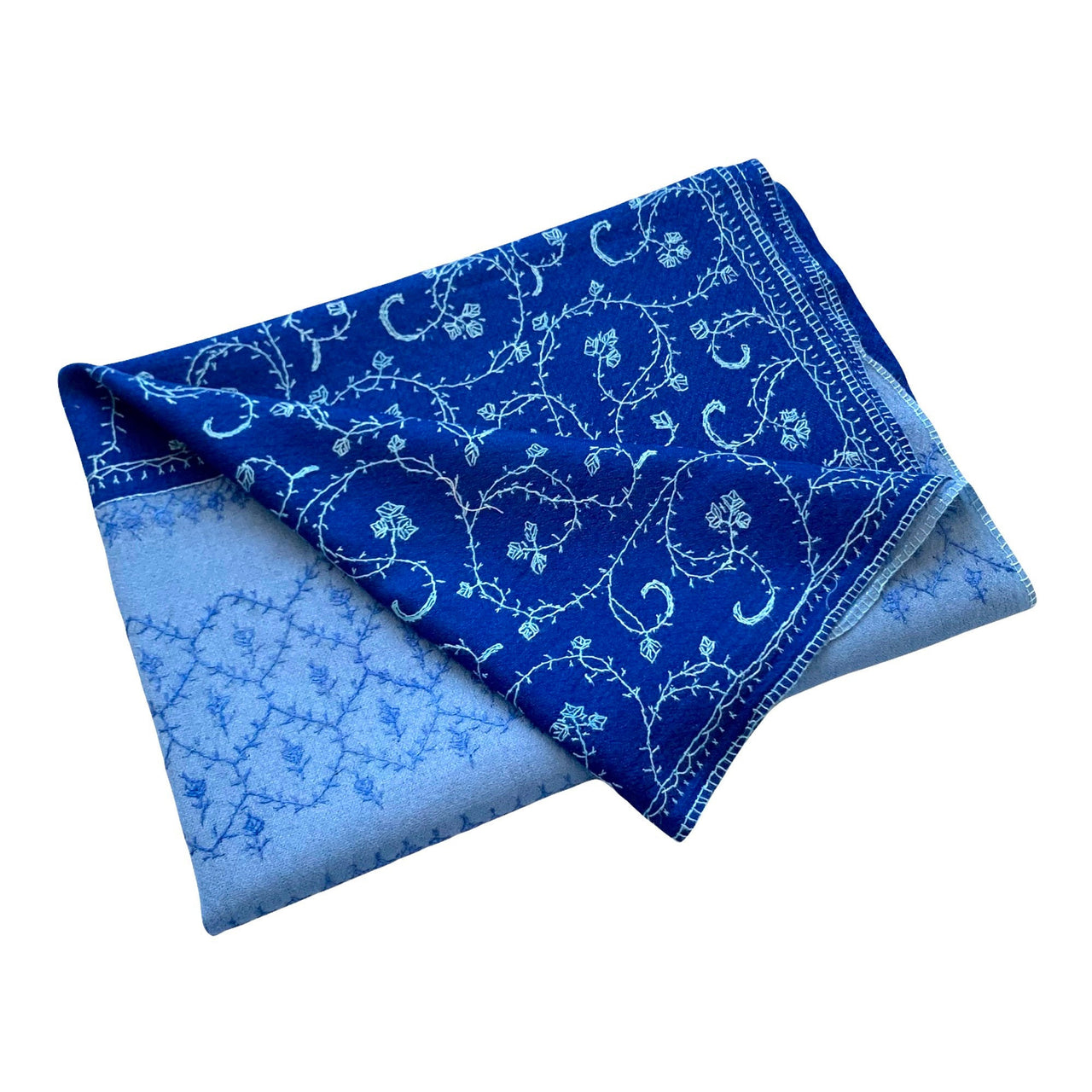 Stunning Pal kalam Blue Hand Embroidered Cashmere Pashmina Shawl Scarf Wrap Stole