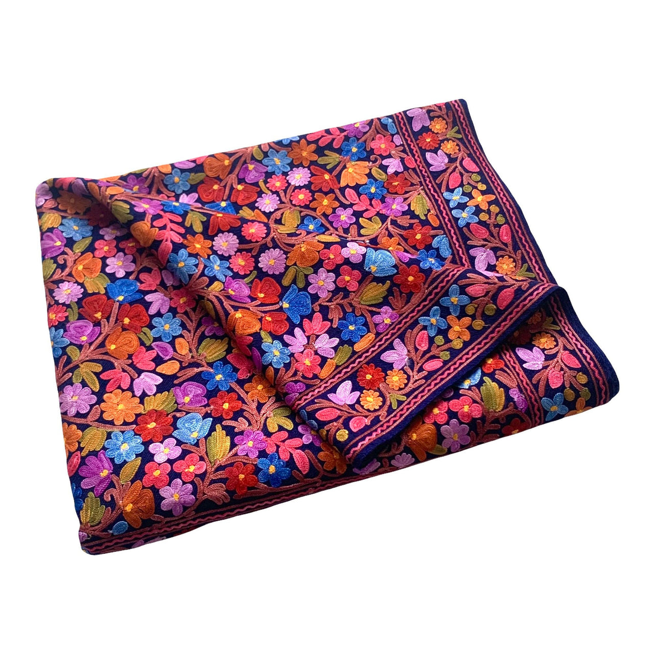 Navy Blue Floral Embroidered multicoloured Pashmina/Shawl/Scarf/Stole /Wrap