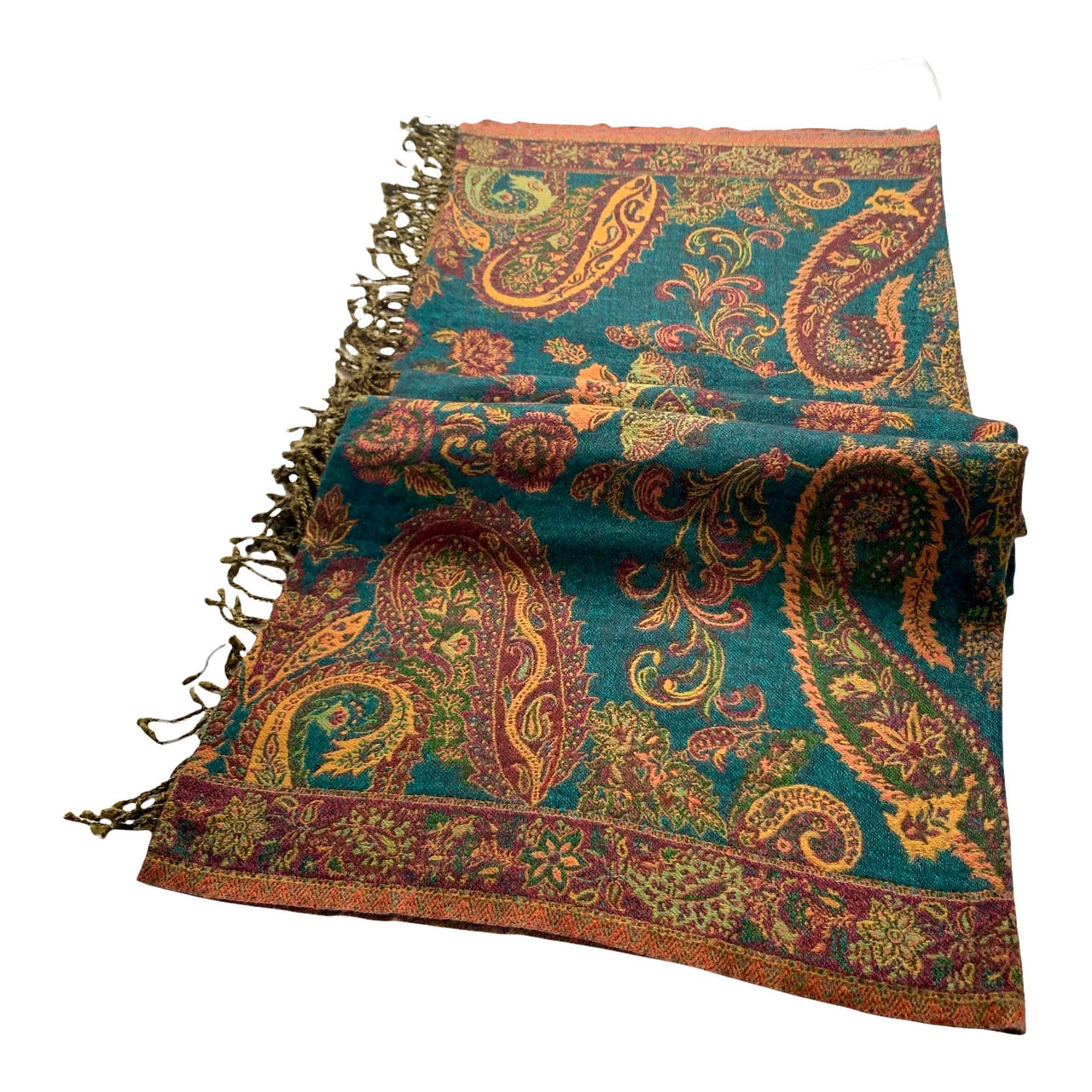 Teal ombré Multicoloured Paisley Boiled Wool Reversible Blanket Bed Throw Wrap