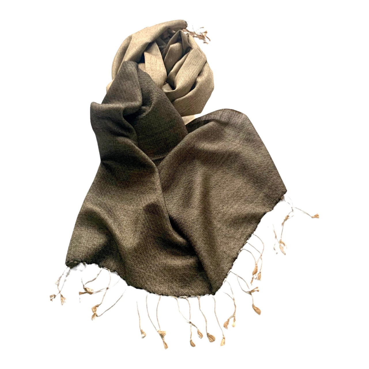 Black beige Shawl Reversible Silk Wool Pashmina Shawl Scarf Stole 28x80 Inches