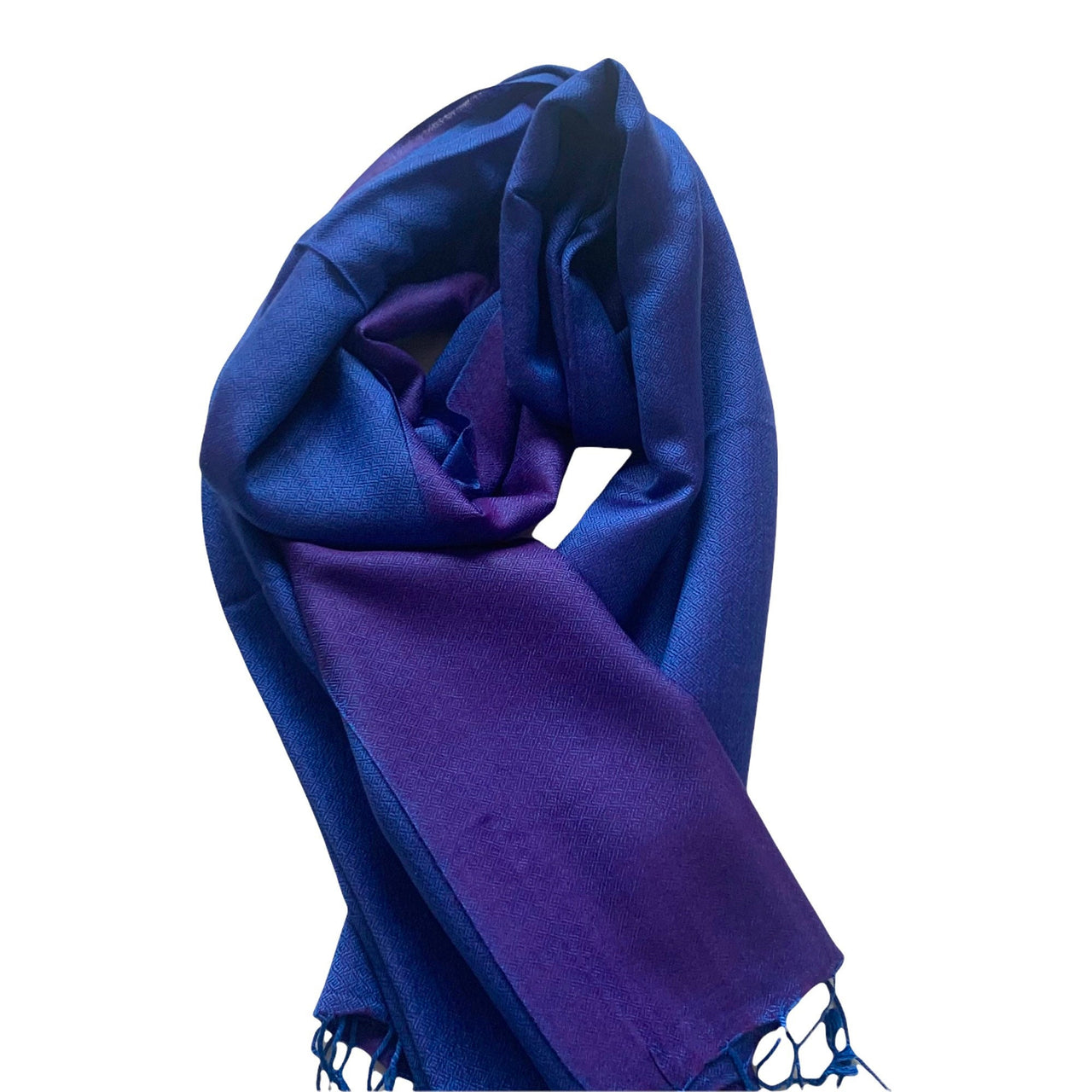 Magenta Blue Silk Wool Pashmina Reversible Scarf Shawl Wrap Stole