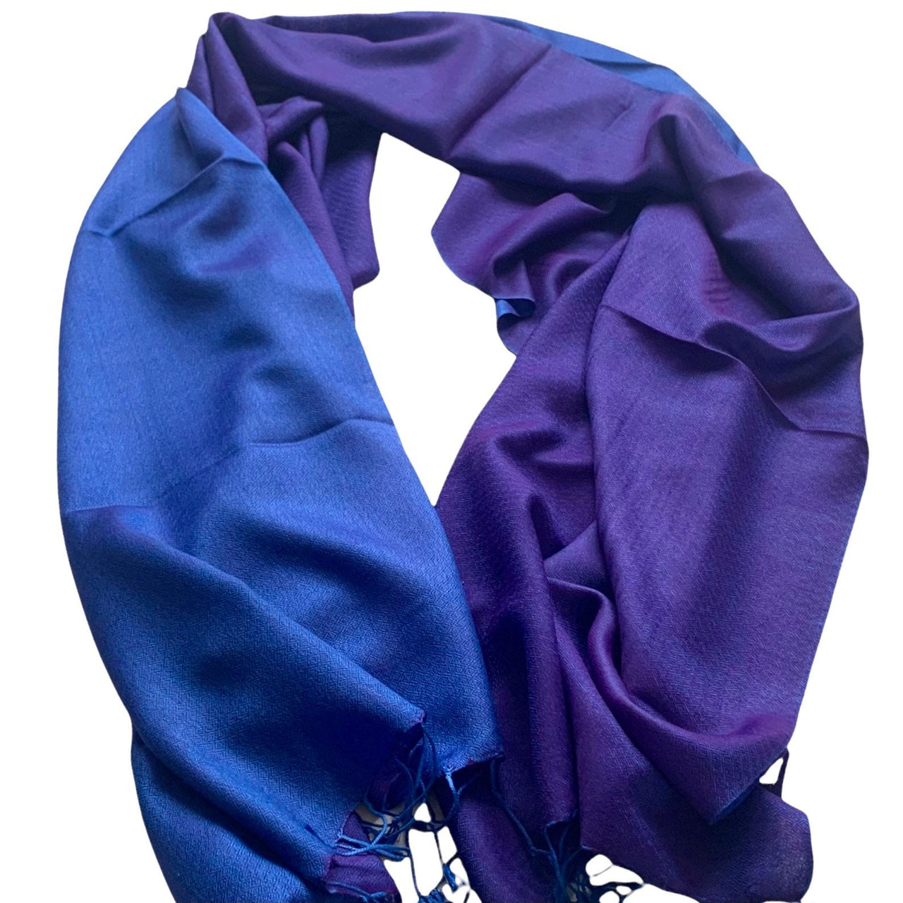 Magenta Blue Silk Wool Pashmina Reversible Scarf Shawl Wrap Stole
