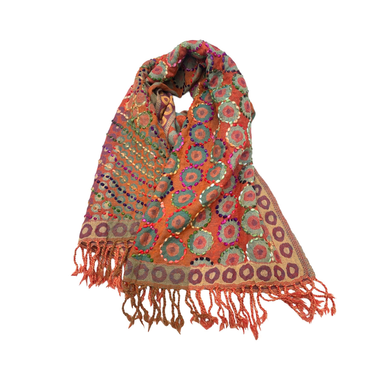 Boiled wool Shawl/Scarf/Wrap/Stole Green /Red /Teal Multicolored Hand Embroidered
