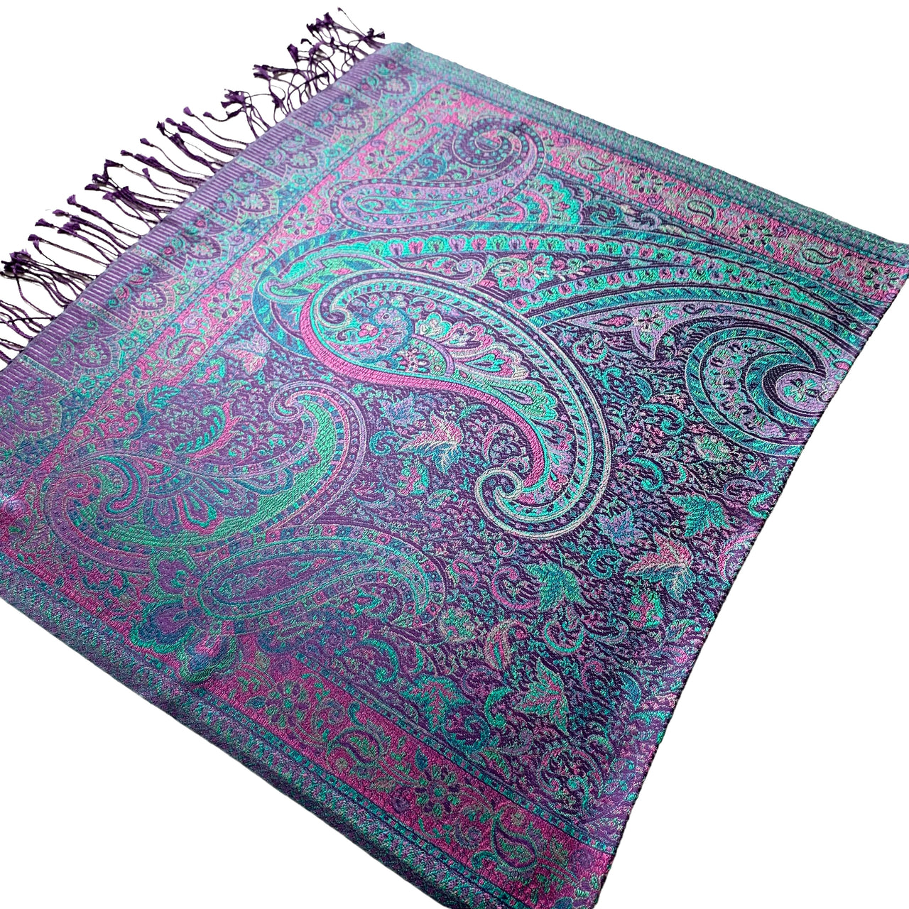 Purple Green Paisley Silk Scarf Wrap Stole